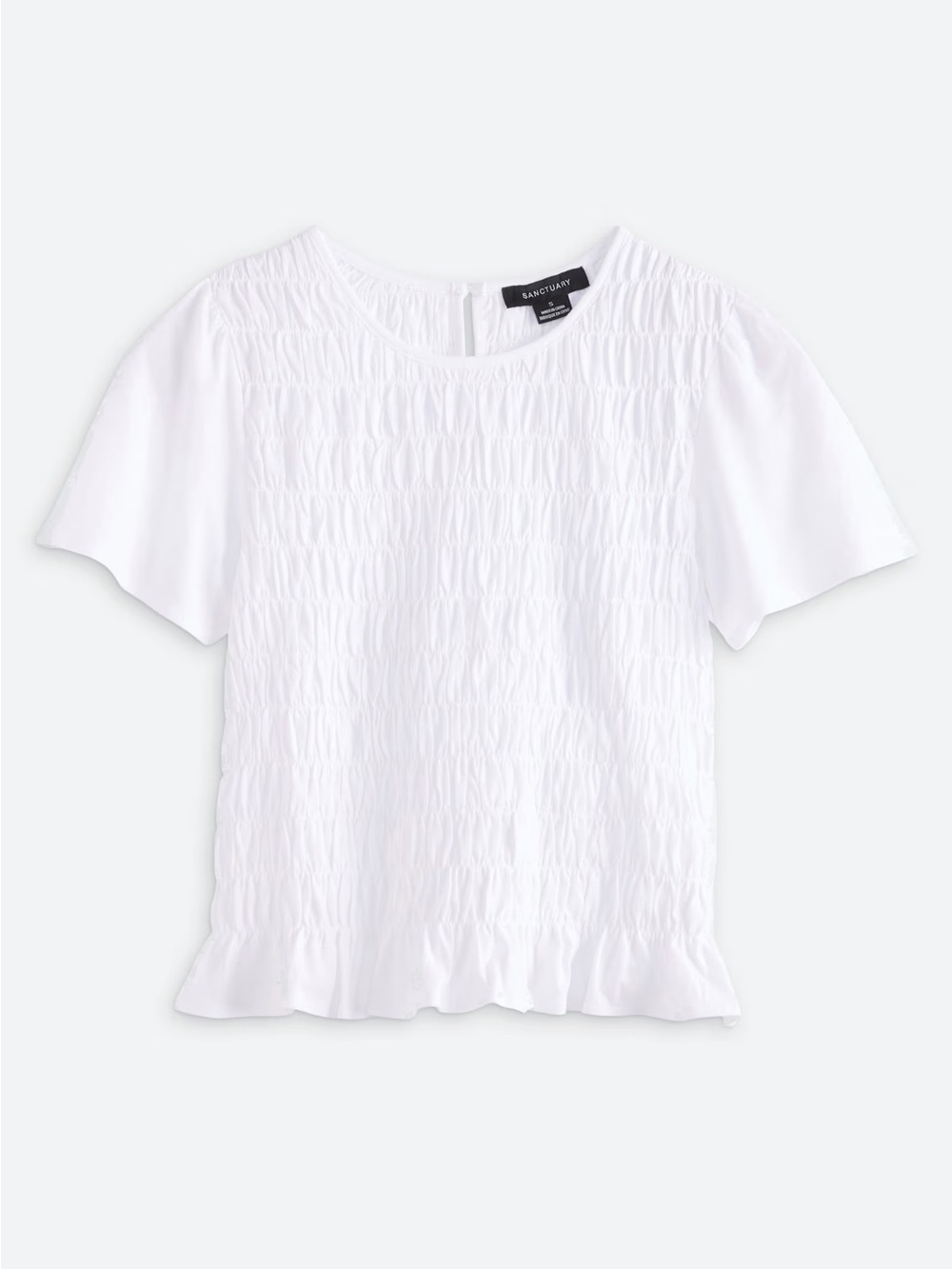 Sanctuary White Smocked Short Sleeve Tee
